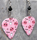Pink Halloween Guitar Pick Earrings with Black Swarovski Crystals