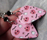 Pink Halloween Guitar Pick Earrings with Black Swarovski Crystals