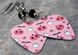 Pink Halloween Guitar Pick Earrings with Black Swarovski Crystals