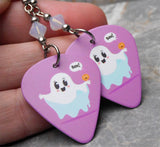 Boo Ghost with Jack o Lantern Guitar Pick Earrings with White Opal Swarovski Crystals