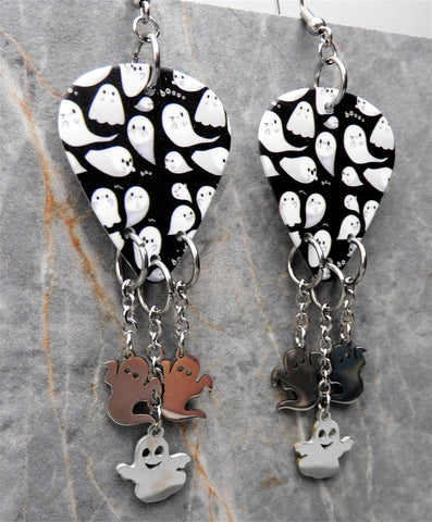 Ghosts That Say Boo Guitar Pick Earrings with Stainless Steel Charm Ghost Dangles