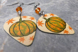 Pumpkin - Autumn Scene Guitar Pick Earrings with Orange Swarovski Crystals