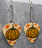 Autumn Pumpkin Scene Dangling Guitar Pick Earrings