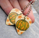 Autumn Pumpkin Scene Dangling Guitar Pick Earrings