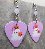 Ghost with Jack o Lanterns Guitar Pick Earrings with Lavender Opal Swarovski Crystals