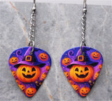 Jack o' Lantern with Witch or Wizard Hat Dangling Guitar Pick Earrings