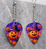 Jack o' Lantern with Witch or Wizard Hat Dangling Guitar Pick Earrings