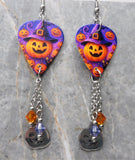 Jack o' Lantern with Witch or Wizard Hat Guitar Pick Earrings with Stainless Steel Jack o Lantern Charm and Swarovski Crystals