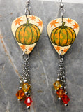 Autumn Pumpkin Scene Guitar Pick Earrings with Swarovski Crystal Dangles