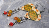 Autumn Pumpkin Scene Guitar Pick Earrings with Swarovski Crystal Dangles