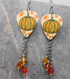 Autumn Pumpkin Scene Guitar Pick Earrings with Swarovski Crystal Dangles