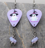 Ghost Purple Guitar Pick Earrings with Purple Opal Swarovski Crystal Dangles