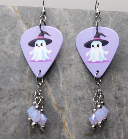 Ghost Purple Guitar Pick Earrings with Purple Opal Swarovski Crystal Dangles