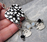 Ghosts That Say Boo Guitar Pick Earrings with Ghost Stainless Steel Charms and Swarovski Crystal Dangles
