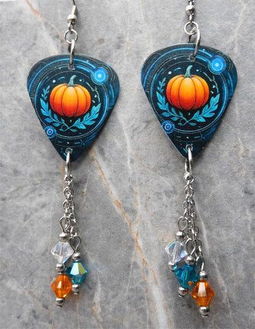 Beautiful Pumpkin Guitar Pick Earrings with Swarovski Crystal Dangles
