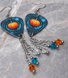 Beautiful Pumpkin Guitar Pick Earrings with Swarovski Crystal Dangles