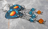 Beautiful Pumpkin Guitar Pick Earrings with Swarovski Crystal Dangles