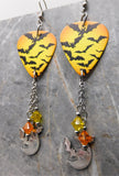 Flying Bats Guitar Pick Earrings with Stainless Steel Moon with Bat Charms and Swarovski Crystal Dangles