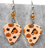 Halloween Jack o' Lantern and Black Cat Guitar Pick Earrings Orange Swarovski Crystals