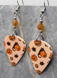 Halloween Jack o' Lantern and Black Cat Guitar Pick Earrings Orange Swarovski Crystals