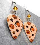 Halloween Jack o' Lantern and Black Cat Guitar Pick Earrings Orange Swarovski Crystals