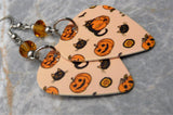 Halloween Jack o' Lantern and Black Cat Guitar Pick Earrings Orange Swarovski Crystals