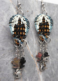 Haunted House Guitar Pick Earrings with Ghost Stainless Steel Charm Ghost Dangles