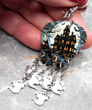 Haunted House Guitar Pick Earrings with Ghost Stainless Steel Charm Ghost Dangles