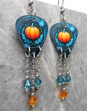Beautiful Pumpkin Teal Guitar Pick Earrings with Swarovski Crystal Dangles