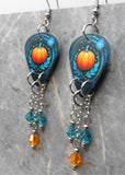 Beautiful Pumpkin Teal Guitar Pick Earrings with Swarovski Crystal Dangles