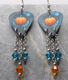 Beautiful Pumpkin Teal Guitar Pick Earrings with Swarovski Crystal Dangles