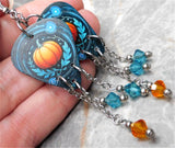 Beautiful Pumpkin Teal Guitar Pick Earrings with Swarovski Crystal Dangles