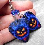 Halloween Jack o' Lantern Guitar Pick Earrings with Blue Swarovski Crystals