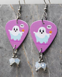 Boo Ghost with Jack o Lantern Guitar Pick Earrings with White Opal Swarovski Crystal Dangles
