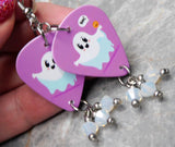 Boo Ghost with Jack o Lantern Guitar Pick Earrings with White Opal Swarovski Crystal Dangles