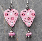 Pink Halloween Guitar Pick Earrings with Opaque Pink AB Swarovski Crystal Dangles