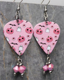 Pink Halloween Guitar Pick Earrings with Opaque Pink AB Swarovski Crystal Dangles