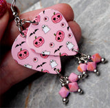 Pink Halloween Guitar Pick Earrings with Opaque Pink AB Swarovski Crystal Dangles