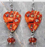Halloween Guitar Pick Earrings with Indian Red Swarovski Crystal Dangles