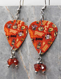Halloween Guitar Pick Earrings with Indian Red Swarovski Crystal Dangles