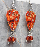 Halloween Guitar Pick Earrings with Indian Red Swarovski Crystal Dangles
