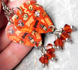 Halloween Guitar Pick Earrings with Indian Red Swarovski Crystal Dangles