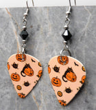 Halloween Jack o' Lantern and Black Cat Guitar Pick Earrings Black Swarovski Crystals