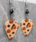 Halloween Jack o' Lantern and Black Cat Guitar Pick Earrings Black Swarovski Crystals