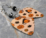 Halloween Jack o' Lantern and Black Cat Guitar Pick Earrings Black Swarovski Crystals