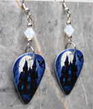Spooky House Guitar Pick Earrings with Opal Swarovski Crystals