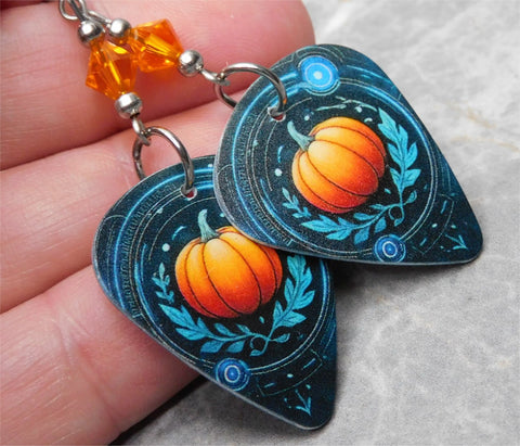 Beautiful Pumpkin Guitar Pick Earrings with Orange Swarovski Crystals