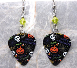 Halloween Guitar Pick Earrings with Citrus Green Swarovski Crystals