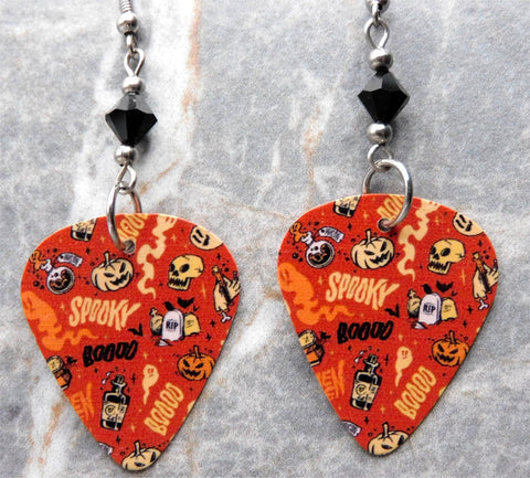 Halloween Guitar Pick Earrings with Black Swarovski Crystals