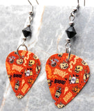 Halloween Guitar Pick Earrings with Black Swarovski Crystals